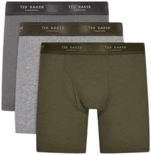 Size S Ted Baker Mens 3-Pack Flexible Boxer Briefs Grey/Heather Grey/Dusty Olive
