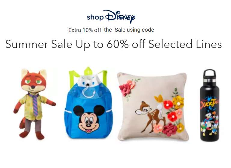 Extra 10% off Up to 60% Sale with Code Delivery £3.95 Free on £60 Spend @ ShopDisney