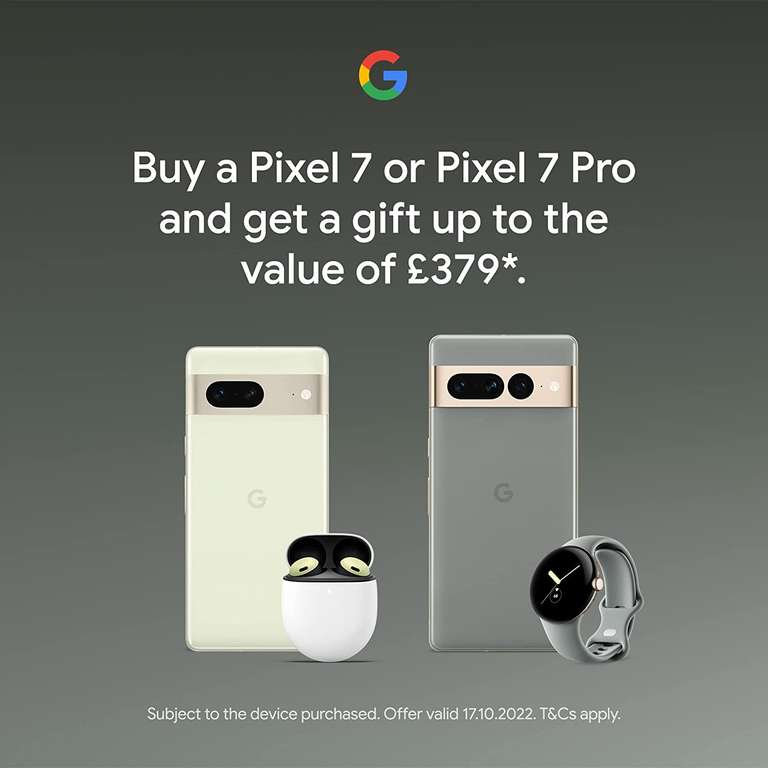 Google Pixel 7 + Free Pixel Buds Pro or Google Pixel 7 Pro + Free Pixel Watch LTE (via claim from participating retailers) @ Google