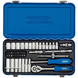 Draper 45 Piece 1/4-Inch Square Drive Metric Socket Set with Ratchet in Metal Case