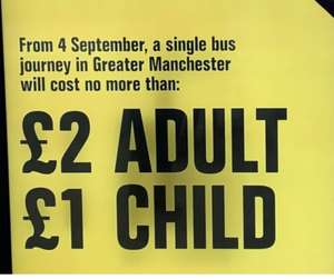 Manchester Buses - Adults £2 / Children £1 / Adult All day passes £5 / Children £2.50 from 4th September