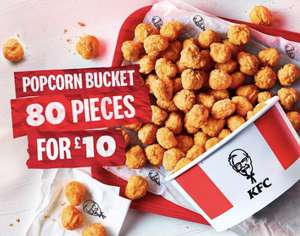 80 Popcorn Bucket Pieces £10 (Delivery only) / 9 Chicken On The Bone Tuesday’s £5.99 (Instore & Drive Through) plus More @ KFC