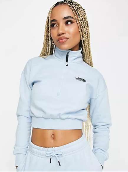 The North Face 1/4 zip fleece in light blue Exclusive at ASOS £17.50 Free delivery for premier members / £4.50 without