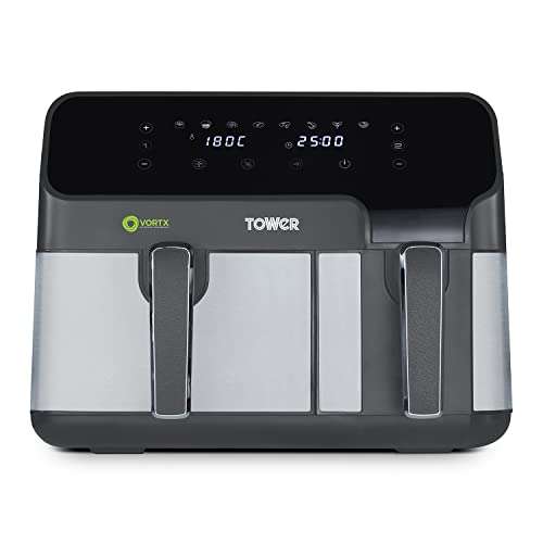 Tower T17099 Vortx 5.2L & 3.3L Eco Dual Drawer Air Fryer with 8 One-Touch Presets, 1700W Power, Black £127.73 @ Amazon