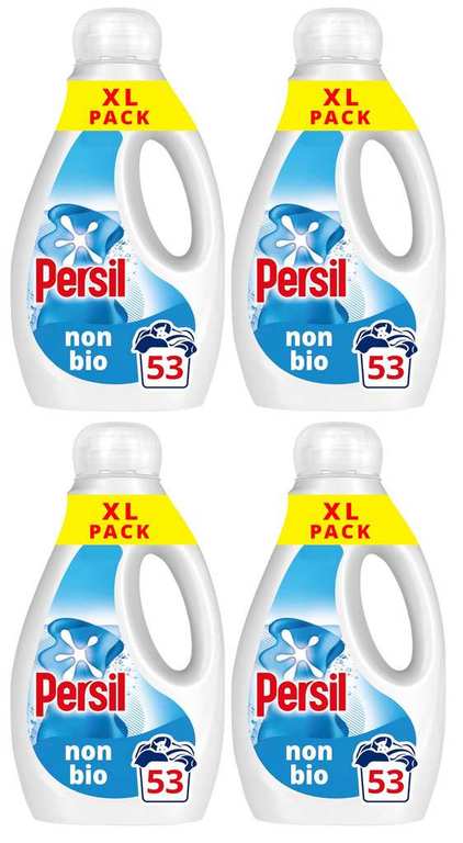 4 x Persil Non Bio Laundry Washing Liquid Detergent 53 washes (1.431 L) - £4.80 per bottle - 9.1p per wash (Clubcard price)