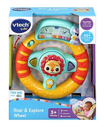 VTech Baby Roar & Explore Wheel, Interactive Baby Toy with Phrases, Songs and Lights, Sensory Toy for Babies £8.99 @ Amazon