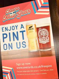 Free pint of Tiger or Carling at participating Everard's pubs