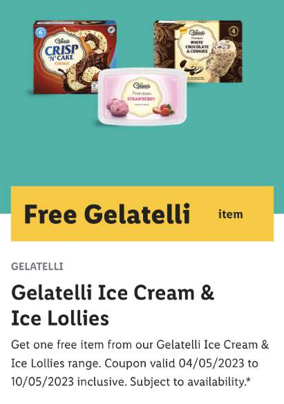 Free Gelatelli Icecream & Icelollies with coupon @ Lidl App (selected accounts)