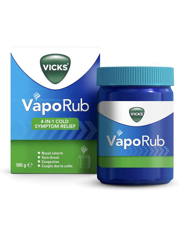 Vicks VapoRub 100 gr, Relief Of Cough Cold & Flu Like Symptoms, Relieves 4 Cold Symptoms £3.85 @ Amazon