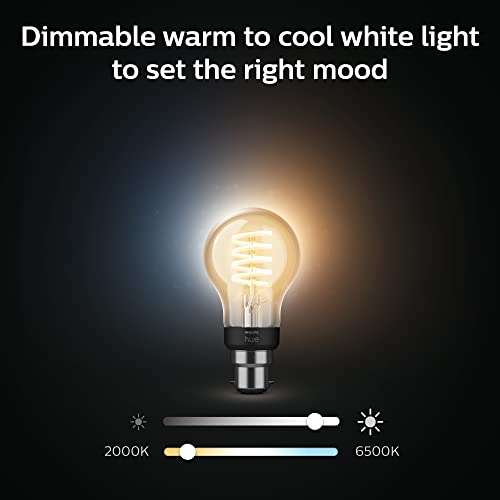 Philips Hue White Ambiance Filament Single Smart LED Bulb [B22 Bayonet Cap] (Two for £31.87)