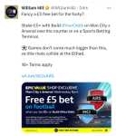 Free £5 Bet on Man City Vs Arsenal when you spend £5 on Build your Odds In-store Over the Counter or Betting Terminal Free @ William Hill