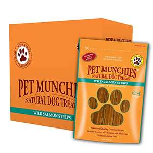 (24 packets) Pet Munchies WIld Salmon Strips dog treats 80g (pack of 8) £3.15 a box minimum purchase of 3 boxes at Amazon