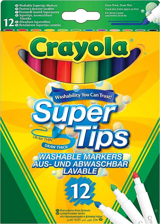 CRAYOLA SuperTips Washable Markers - Assorted Colours (Pack of 12) £1.90 @ Amazon