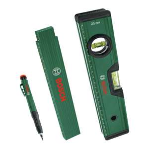 Bosch Marking Set (Precise Alignment and Marking with Spirit Level 25cm, Folding Ruler 2m and Deep Hole Marker Pencil)