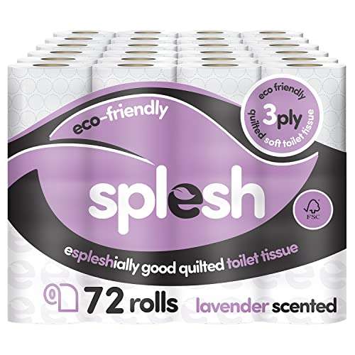 Splesh Toilet Roll 72 Pack - Eco-Friendly, Soft & Quilted 3-Ply Toilet Paper - Lavender Fragrance - Sold By Cusheen