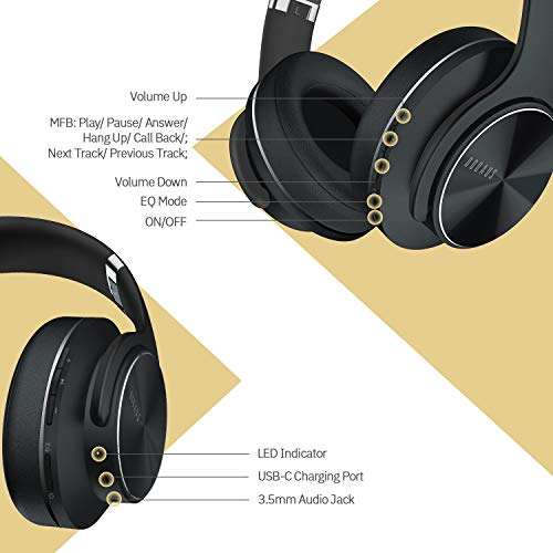 DOQAUS Bluetooth Headphones Over Ear Black - £29.99 - Sold by DOQAUS-Direct - Dispatches from Amazon
