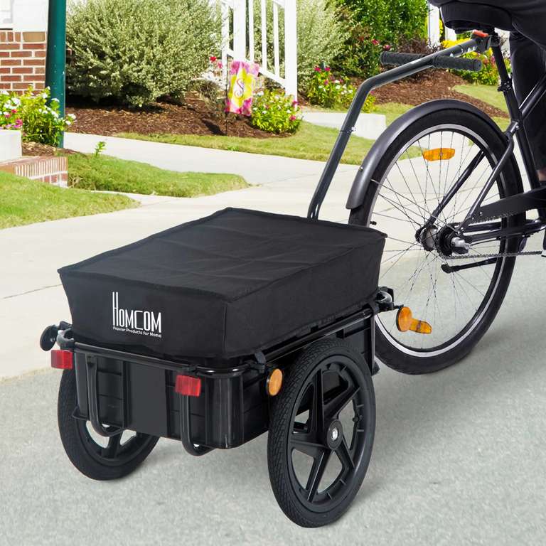 HOMCOM Bicycle Trailer Cargo Jogger Luggage Storage Stroller with Towing Bar - Black - Discount At Checkout - Sold & Dispatched By MHSTAR