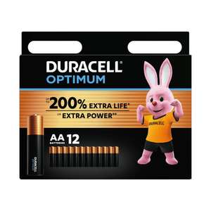 Duracell Optimum AA Batteries (12 Pack) - Alkaline Batteries 1.5V - Up To 200% Extra Life or Extra Power