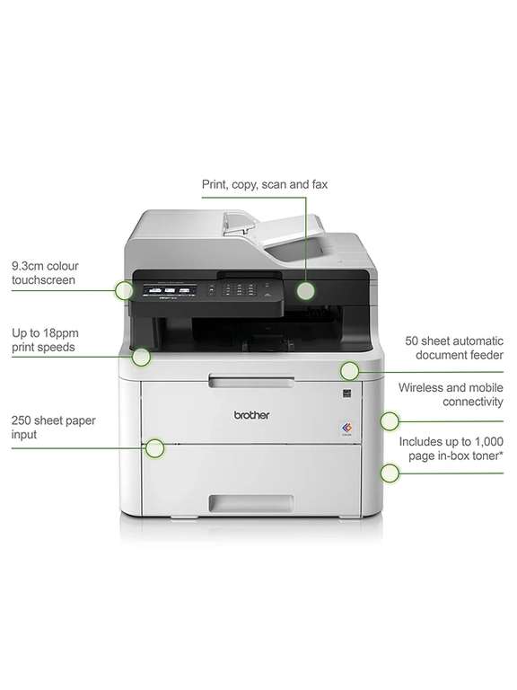 Brother MFC-L3710CW Wireless All-in-One Colour Laser Printer & Fax Machine £279.99 with code @ John Lewis