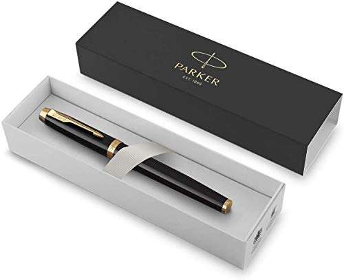 Parker IM Fountain Pen | Black Lacquer with Gold Trim | Medium Nib with Blue Ink Refill | Gift Box - £22.75 @ Shreek Bargains / Amazon