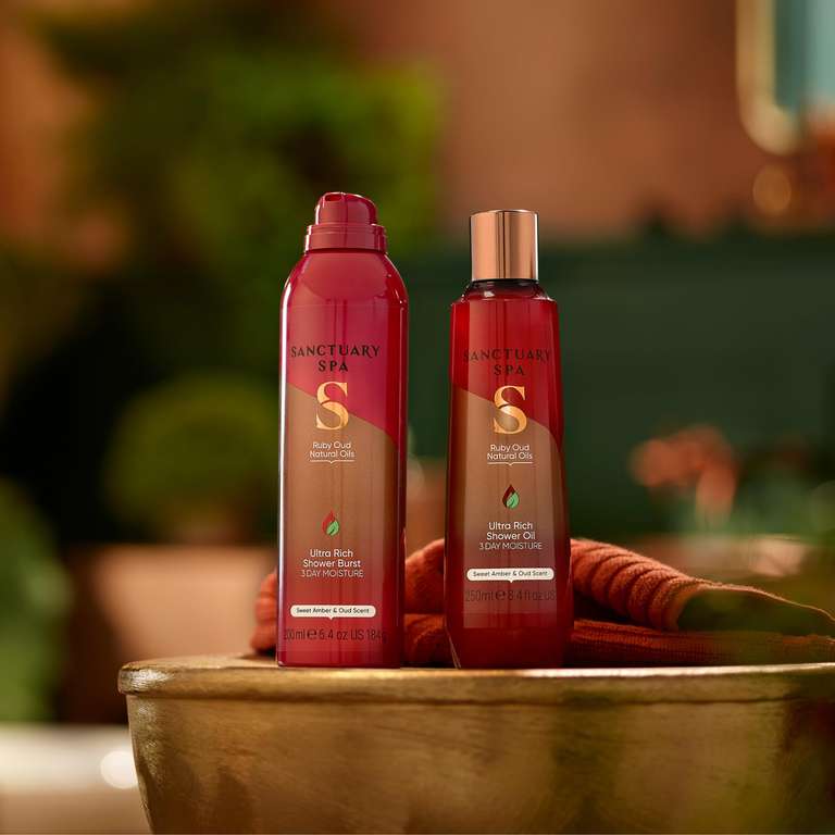 Sanctuary Spa Ruby Oud Shower Burst, No Mineral Oil Shower Gel, Cruelty Free and Vegan Foaming Body Wash, 200ml (S&S £4.74)