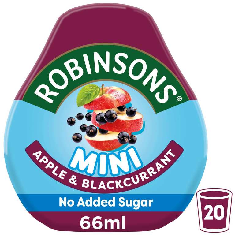 Robinsons Mini, No Added Sugar, Low Calorie, Apple and Blackcurrant, Makes 20 Drinks Per Pack, 66 ml - £1.90