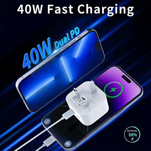 USB C DUAL 40W Fast Charger, 2 Ports 20W. GaN II, high temperature resistance, short-circuit protection with voucher sold by Osmanthus