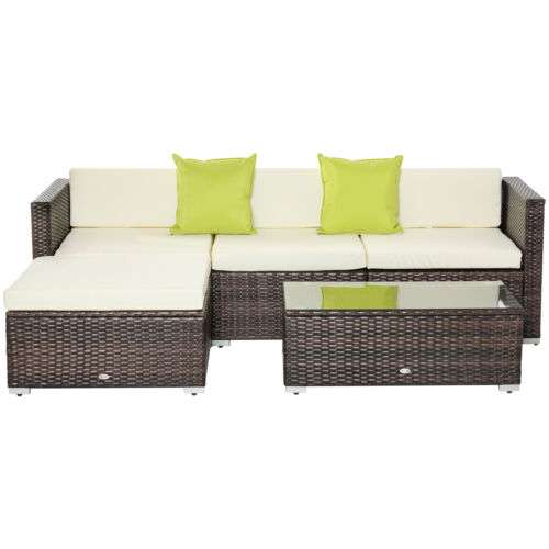 Outsunny 5 Pieces Rattan Sofa Set Wicker Sectional Cushion Patio Brown Garden - £237.99 (UK Mainland) @ outsunny / ebay