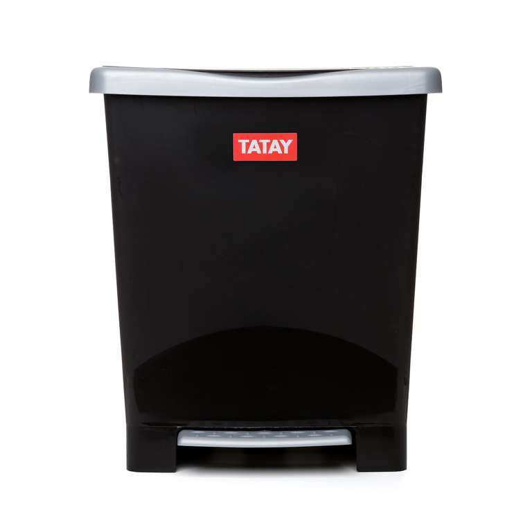 Pedal bin 23L capacity, black, modern and functional design. frame to hold bags. Quality PP & free of BpA. 33.5 x 30x39 cm
