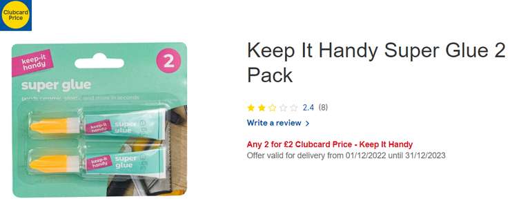 48 Item e.g 2 x pack playing cards/6 mini storage tubs/picture hanging kit/2 x super glue/3 x glue sticks - Any 2 for £2 Clubcard PriceTesco