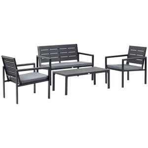 Outsunny 4 Piece Garden Sofa Set with Padded Cushions, HDPE Outdoor Conversation Furniture Set with Wood Grain Coffee Table Sold by MHSTAR