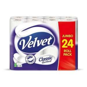 Velvet Classic Quilted Toilet Tissue 24 Rolls - Luxuriously Soft, Strong and Absorbent Toilet Roll - Jumbo Bulk Pack 24 Rolls - 3-ply White