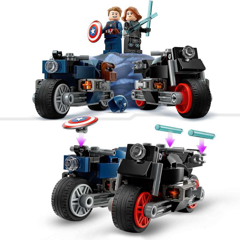 LEGO Marvel Black Widow & Captain America Motorcycles, Avengers Age of Ultron Set with 2 Superhero Motorbike Toys for Kids, Boys, Girls