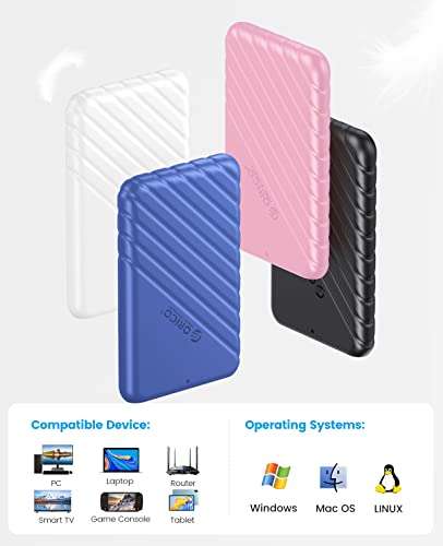 ORICO USB C Hard Drive Enclosure with USB C to C Cable for 2.5 inch SATA SSD HDD, Blue - £7.99 / Pink £7.49 @ ORICO Official Store / Amazon