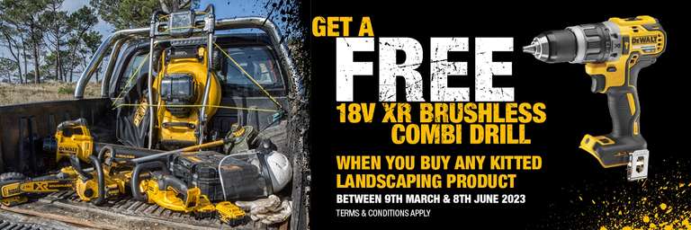 Get A Free DeWalt 18V XR Brushless Combi Drill With The Purchase Of Any Kitted Landcaping Product @ Dewalt
