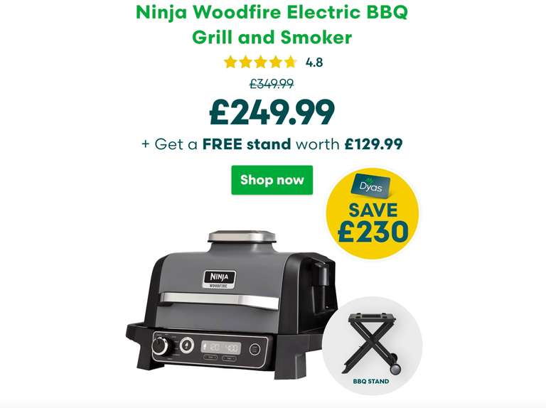 Ninja Woodfire Electric BBQ Grill and Smoker with FREE Stand (Member Deal/Free Sign Up)