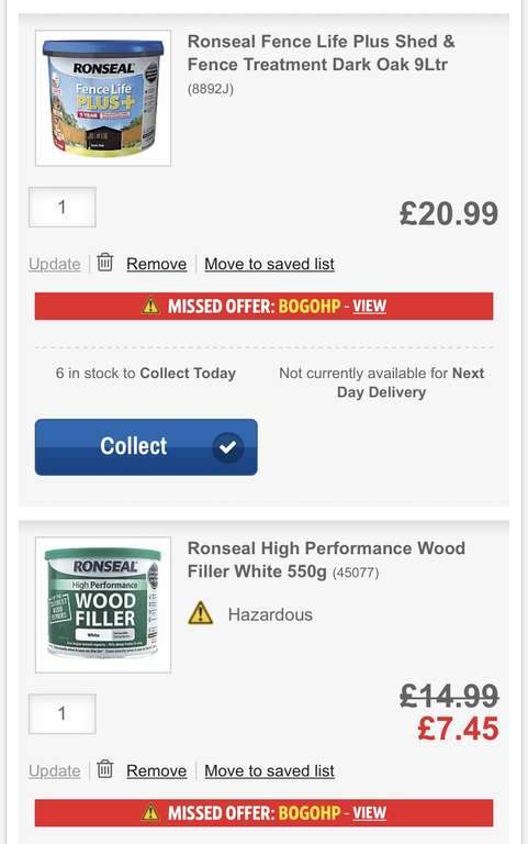 Ronseal products buy one get one half price + free C&C @ Screwfix