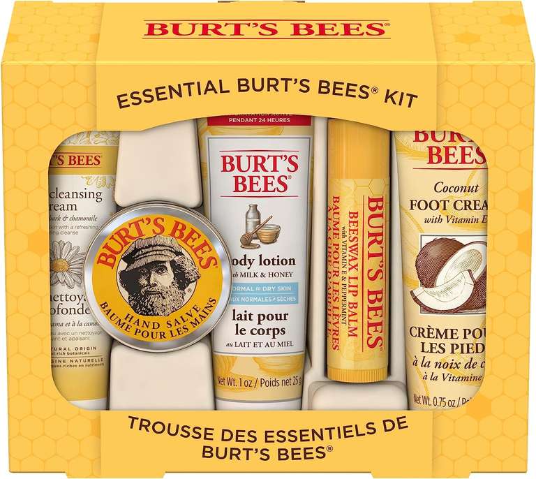 Burt's Bees Essential Gift Set, Lip Balm, Hand Salve, Body Lotion, Foot Cream & Face Cleanser