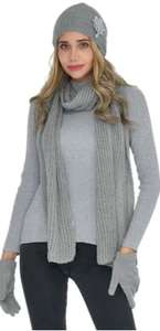 3-Piece Set Acrylic Knitted Scarf, Hat and Gloves - Grey for £7.79 + £2.99 delivery @ The Jewellery Channel
