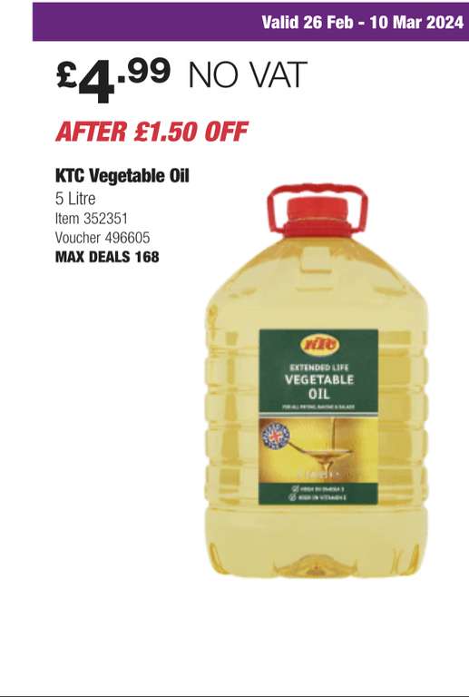 KTC 5L Vegetable Oil (In Store Only)