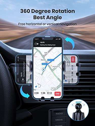 TOPK Car Phone Holder with Hook Clip Air Vent Car Mount 360° Rotation, with voucher - Sold by TOPKDirect FBA