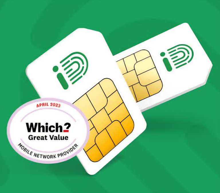iD mobile SIM Only - 25GB 5G Data - Unlimited Min/Text - EU Roaming, Monthly rolling plan, cancel anytime - £12 Topcashback