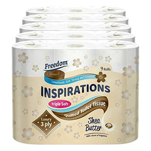 45 Freedom Inspirations Luxury 3Ply Quilted Shea Butter Toilet rolls sold and dispatched by Avant-Garde Brands @ Amazon