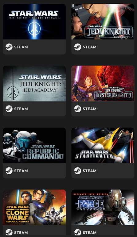Star Wars Collection. 14 Star Wars games £15.19 @ Fanatical (Steam Key)