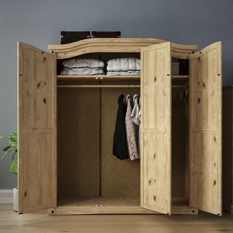 Solid Pine Vida Designs Corona 3 Door Natural Wardrobe further reduced + free delivery