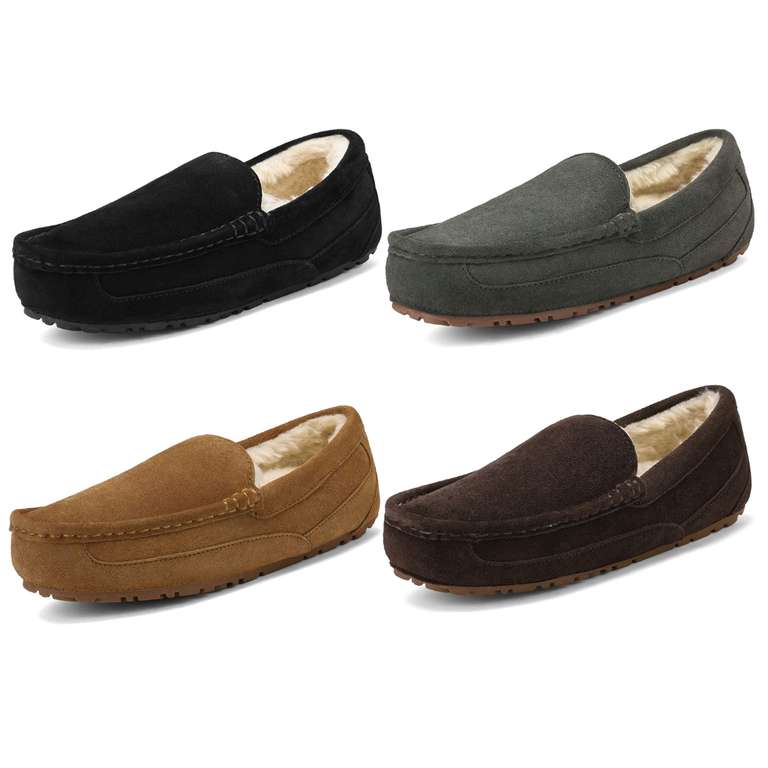 DREAM PAIRS Men's Suede Moccasin Wool Lined Slippers (Black / Brown / Grey / Tan) - £11.69 with Voucher + Code - @ dreampairsEU / Amazon