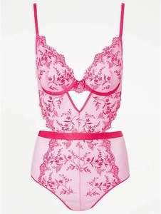 Entice Pink Embroidered Floral Bodysuit - £8 + Free Click & Collect - @ Asda George