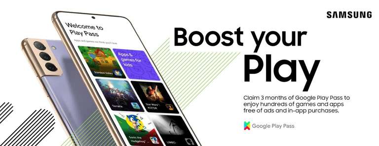 Claim a 3 Months Free Google Play Pass for Samsung Users purchasing a new selected device - Account specific