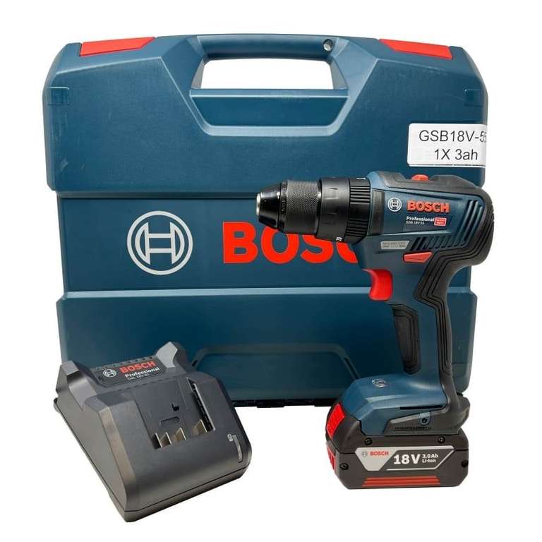 Bosch Professional GSB18V-55 18v Brushless Combi Drill with 1x3ah Battery, Charger and L-Case - £84.60 @ ToolStoreUK
