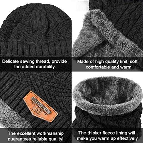 Winter 3pcs Knitted Beanie Hat, Snood & Gloves Set Black/Dark Grey/Grey ...